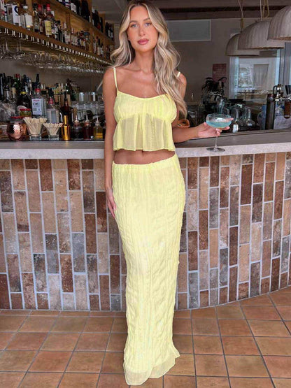 Square Neck Sleeveless Top and Ruched Skirt Set for Women - Selvanelle