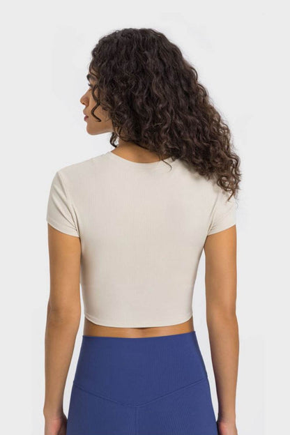 Millennia Round Neck Short Sleeve Cropped Sports T-Shirt - Selvanelle