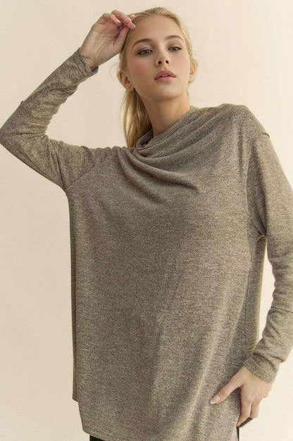 Davi & Dani Slit Mock Neck Long Sleeve Top for Women - Selvanelle
