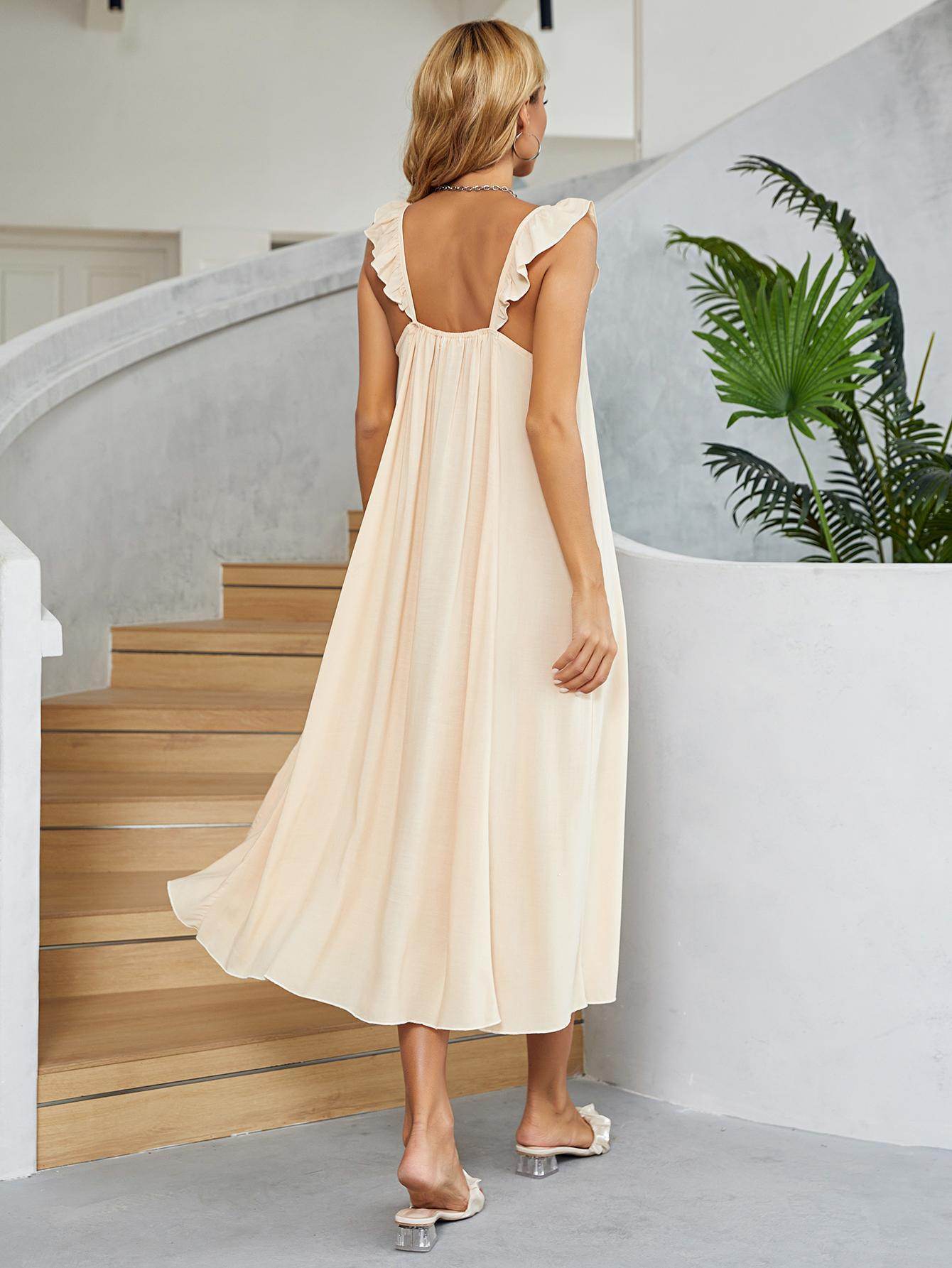 Ruffled V-Neck Midi Dress for Chic Summer Style - Selvanelle