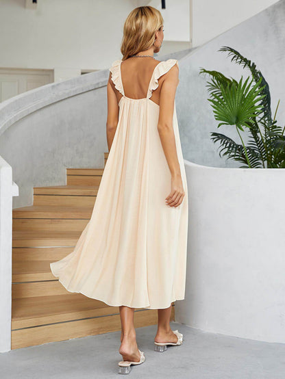 Ruffled V-Neck Midi Dress for Chic Summer Style - Selvanelle