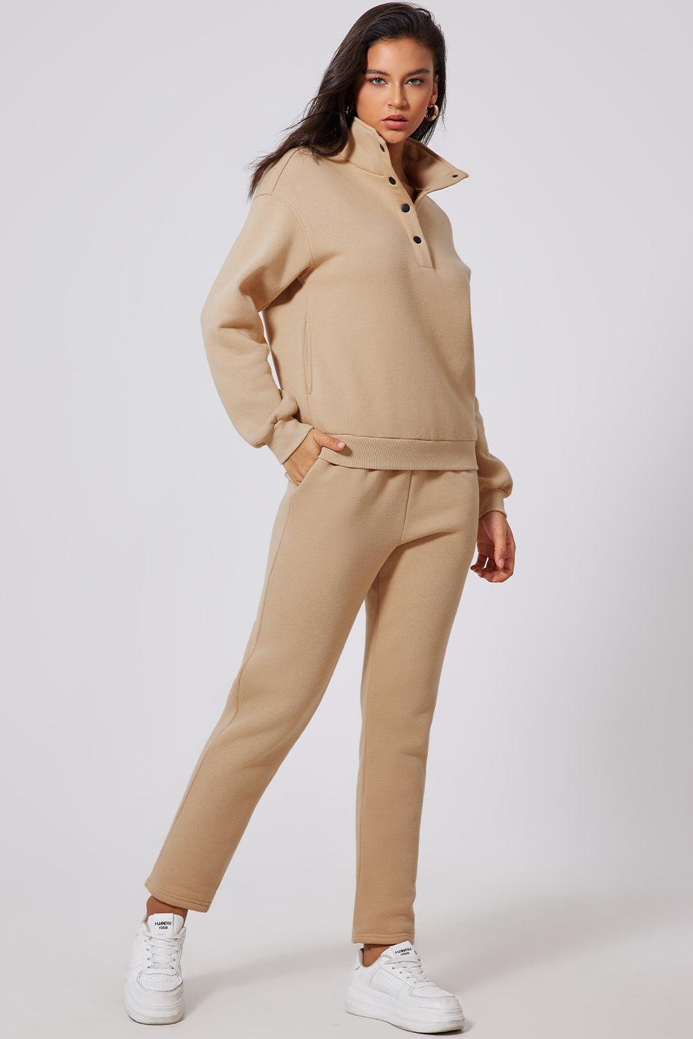 Half Snap Turtleneck Top and Pants Active Set for Women