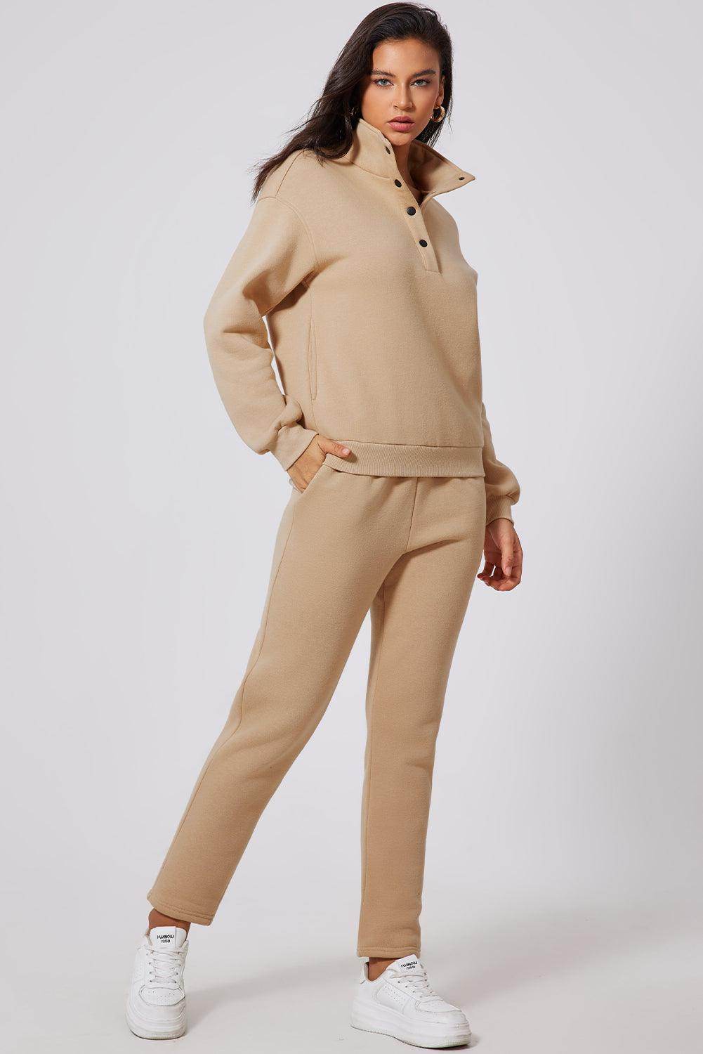 Half Snap Turtleneck Top and Pants Active Set for Women - Selvanelle