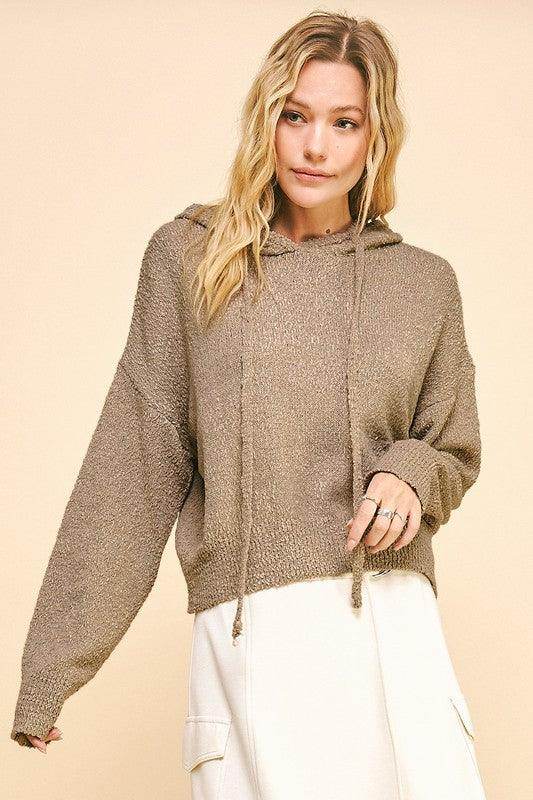 Davi & Dani Drop Shoulder Long Sleeve Hooded Sweater Cozy - Selvanelle