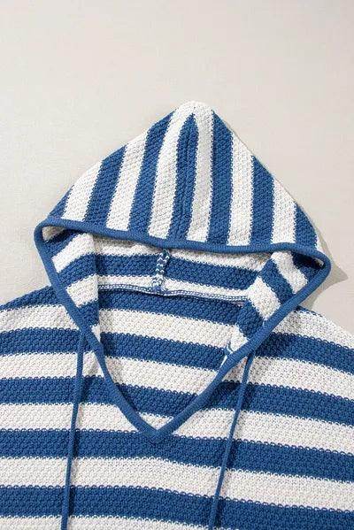 Drawstring Striped Long Sleeve Hooded Sweater for Women - Selvanelle