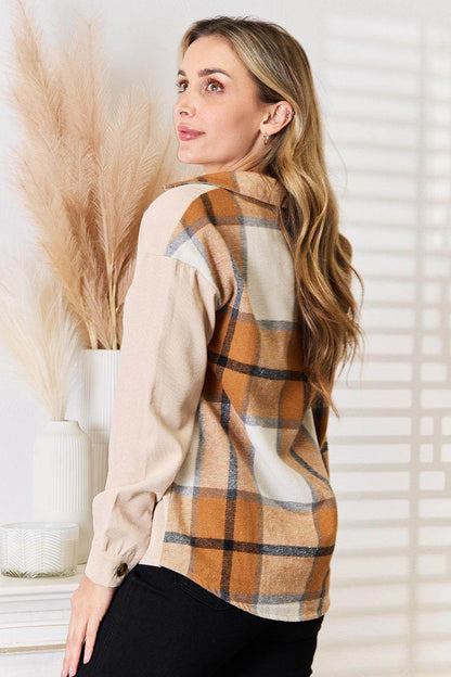 Perfee Plaid Print Dropped Shoulder Shirt for Casual Style - Selvanelle