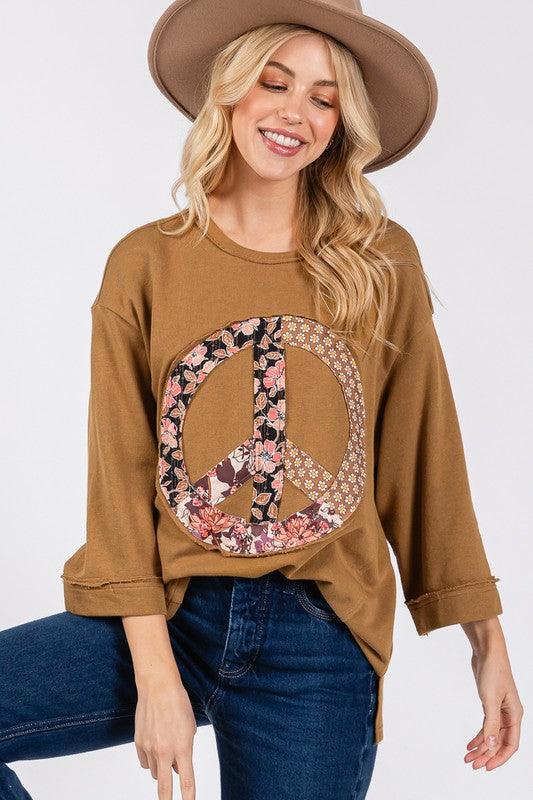 SAGE + FIG Floral Peace Patch Round Neck Top for Women