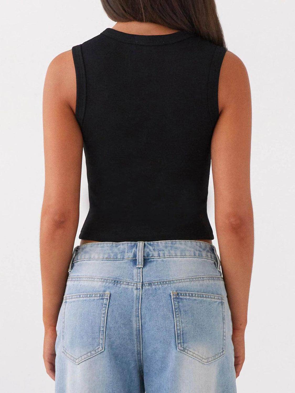 Lovelet Button Up Round Neck Tank for Stylish Comfort - Selvanelle