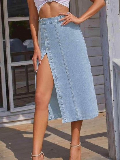 Button Down Denim Skirt for Women in Various Sizes - Selvanelle