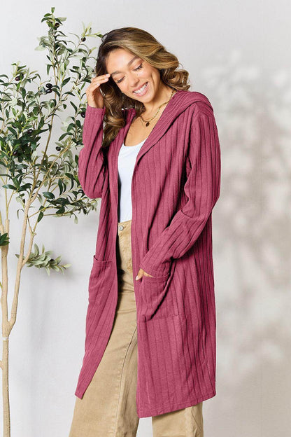 Basic Bae Full Size Hooded Sweater Cardigan for Women - Selvanelle