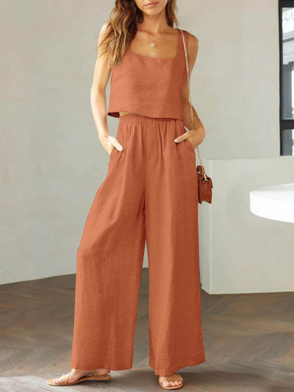 Square Neck Top and Wide Leg Pants Set for Women - Selvanelle