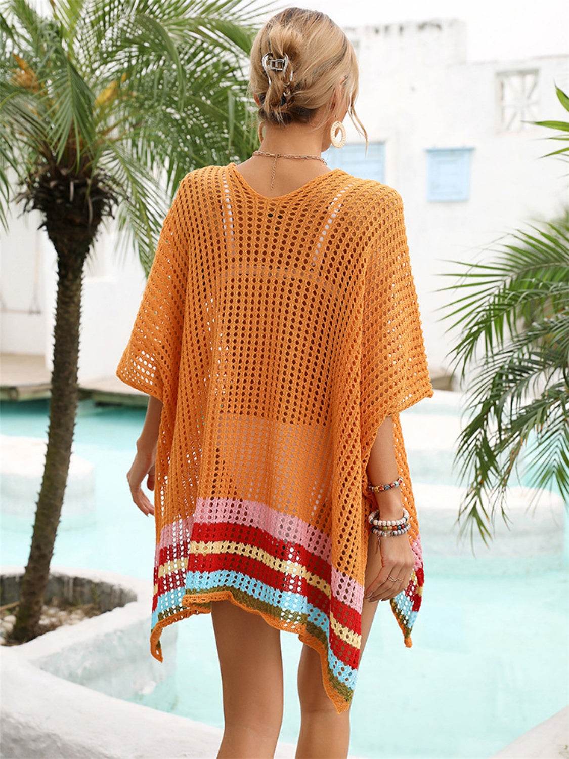 Slit Openwork V-Neck Half Sleeve Cover-Up - Selvanelle