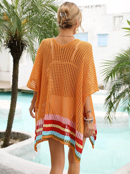 Slit Openwork V-Neck Half Sleeve Cover-Up - Selvanelle