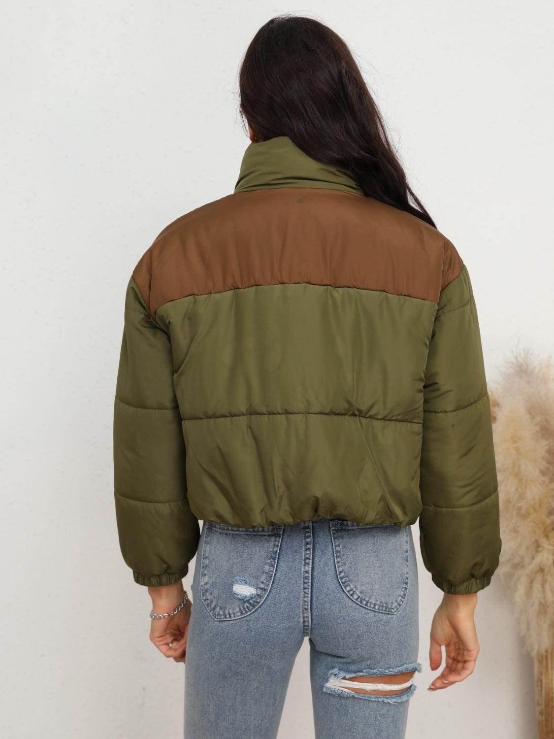 Two-Tone Zip-Up Puffer Jacket for Women Stylish Outerwear - Selvanelle