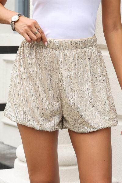 Stylish Sequin Elastic Waist Shorts for Women Fashion - Selvanelle