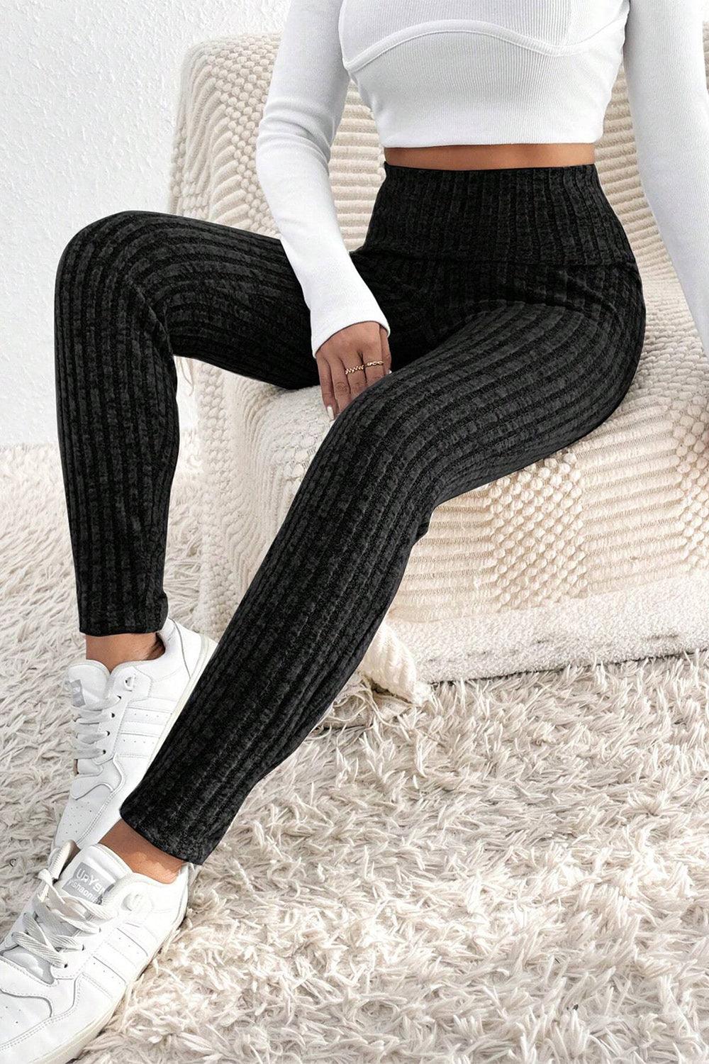 Ribbed High Waist Leggings for Women with Moderate Stretch