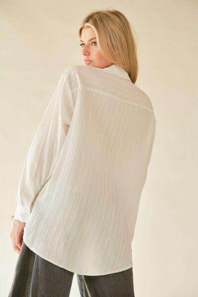 Davi & Dani Crinkled Jacquard Button Down Shirt for Women - Selvanelle