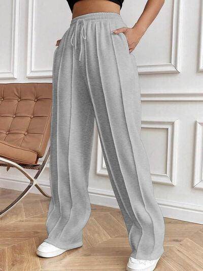 Drawstring Elastic Waist Pants with Pockets for Women - Selvanelle