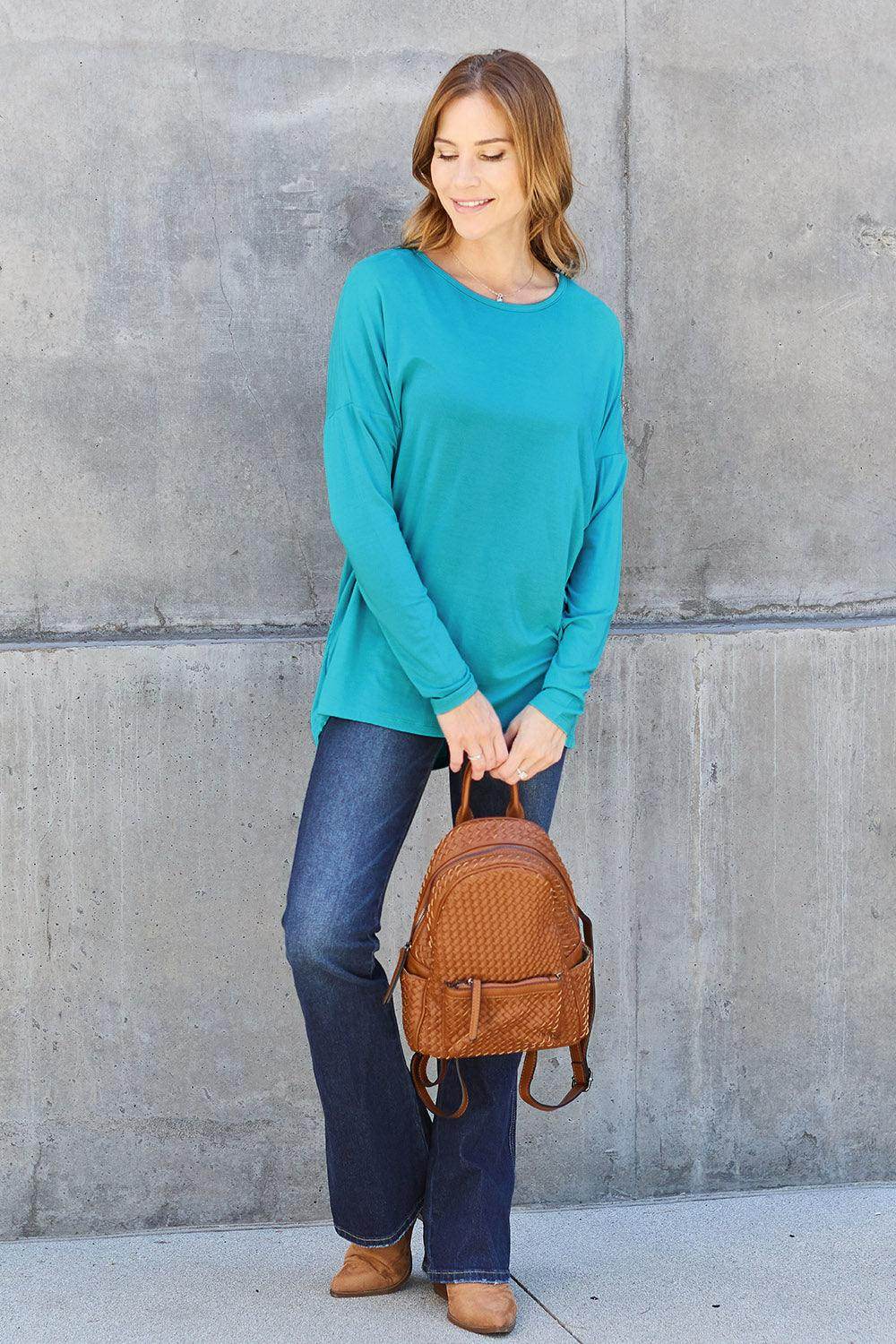 Basic Bae Full Size Round Neck Dropped Shoulder T-Shirt - Selvanelle