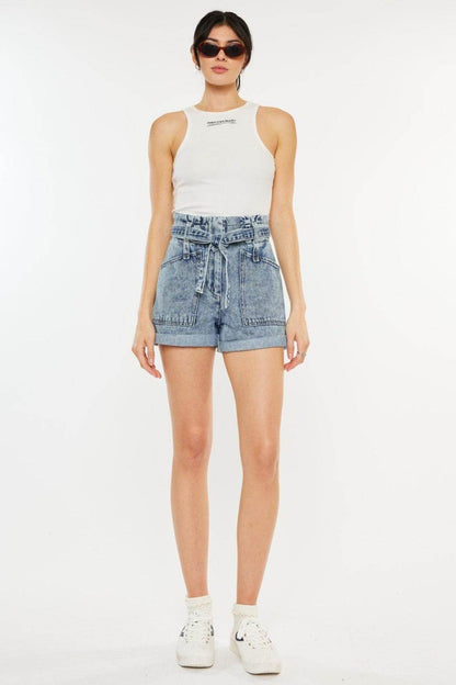 Kancan Ultra High Rise Paperbag Denim Shorts for Women - Selvanelle