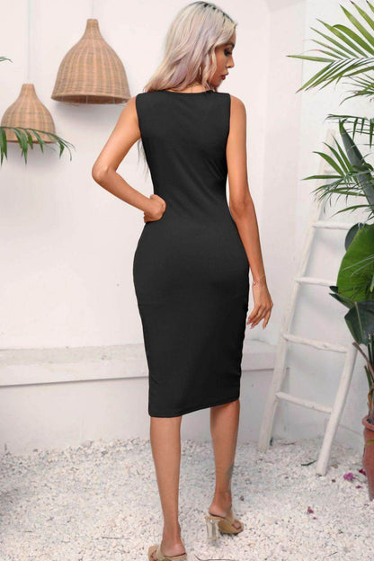 Drawstring Ruched Slit Sleeveless Dress for Chic Style - Selvanelle