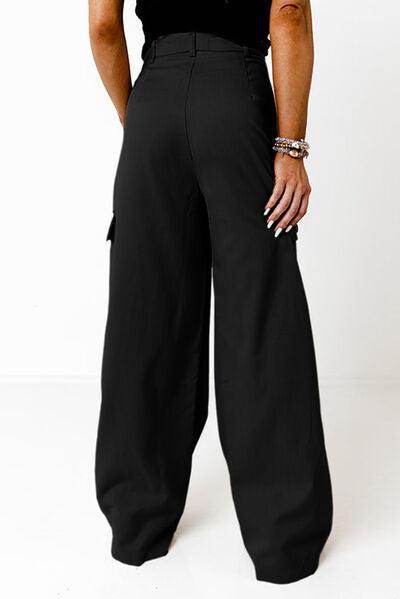 Ruched Wide Leg Pants with Pockets for Casual Style - Selvanelle