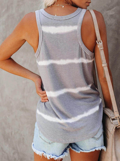 Full Size Tie-Dye Round Neck Tank for Women Casual Wear - Selvanelle