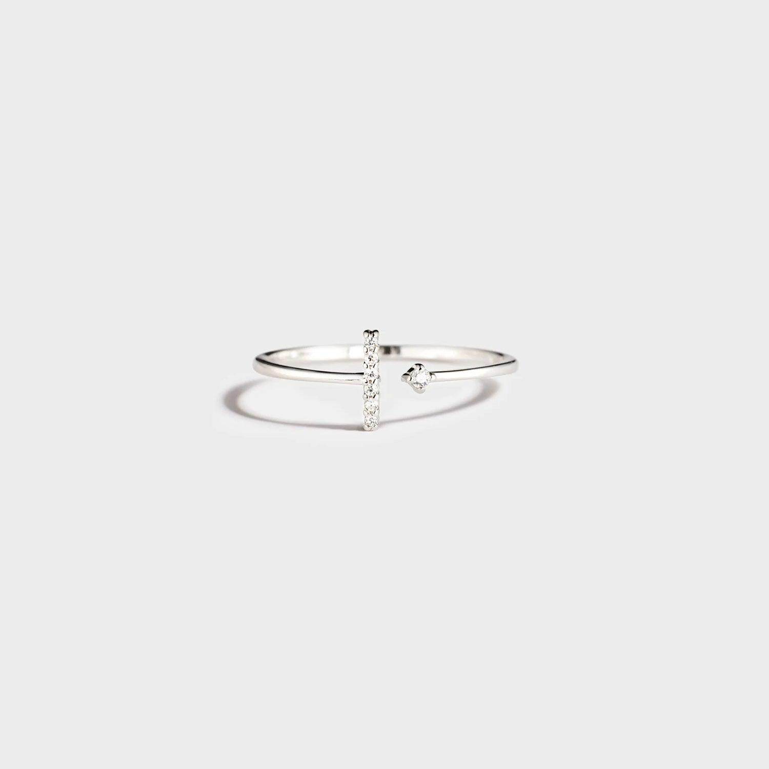 T Shape Inlaid Zircon 925 Sterling Silver Open Ring Design - Selvanelle