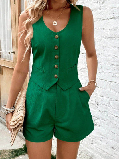 Scoop Neck Sleeveless Top and Shorts Set for Women - Selvanelle