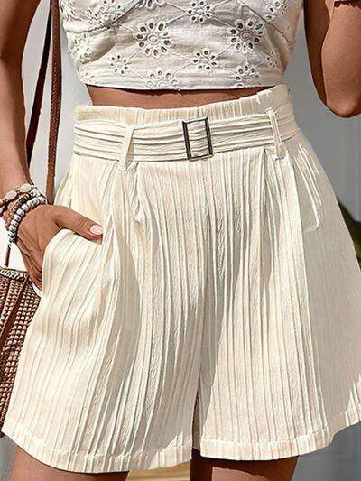 Perfee Textured High Waist Shorts with Pockets for Women - Selvanelle
