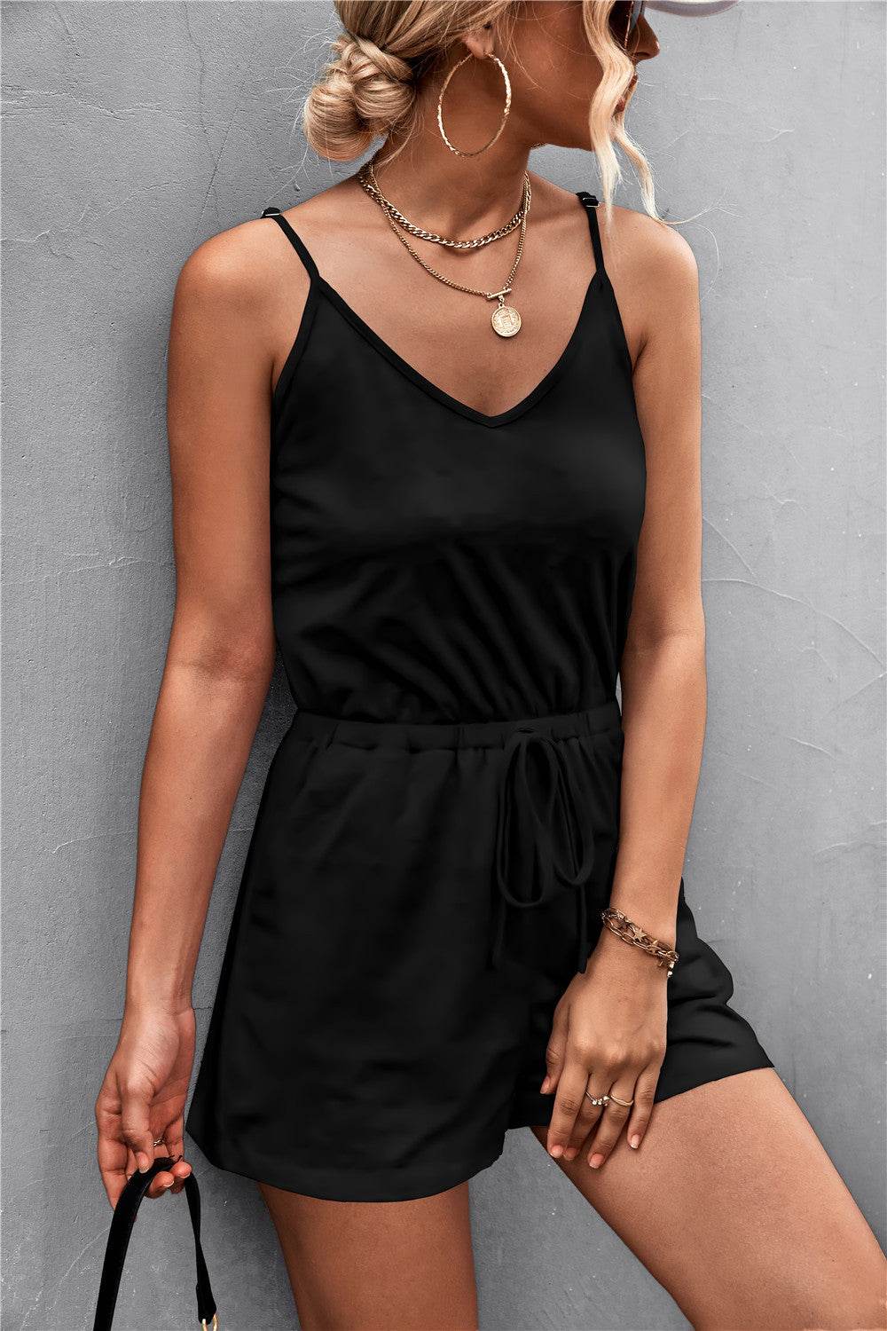 Spaghetti Strap V-Neck Pocket Romper - Selvanelle