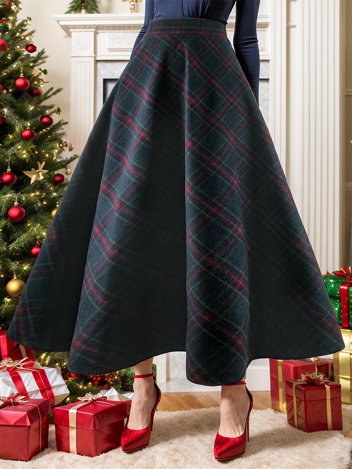 Plaid Elastic Waist Midi Skirt for Women in Various Sizes