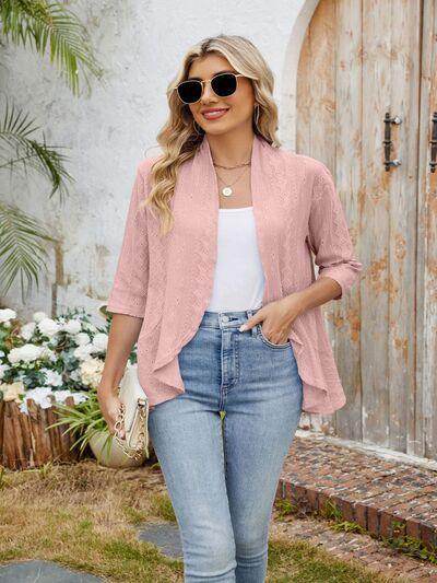 Eyelet Open Front Three-Quarter Sleeve Top for Women - Selvanelle