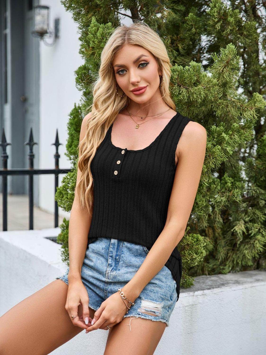 Scoop Neck Wide Strap Tank Top for Comfortable Everyday Wear - Selvanelle