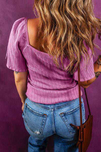 Textured Square Neck Half Sleeve Top for Women Stylish - Selvanelle