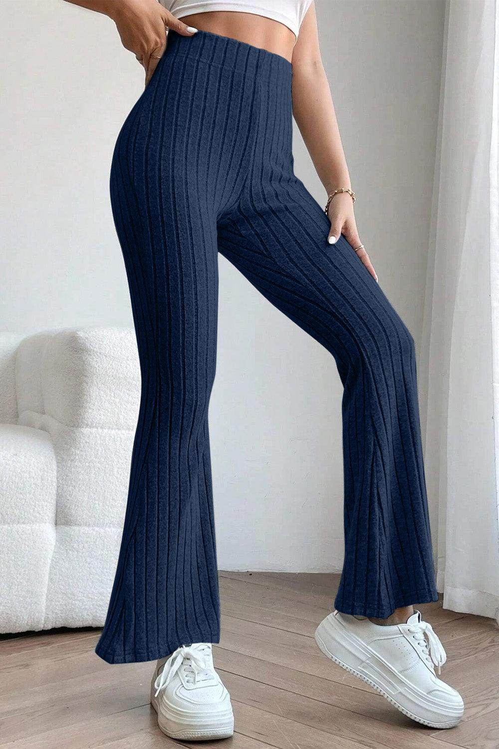 Basic Bae Full Size Ribbed High Waist Flare Pants for Women - Selvanelle