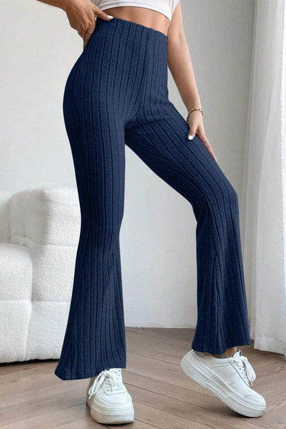 Basic Bae Full Size Ribbed High Waist Flare Pants for Women - Selvanelle