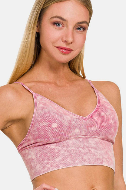 Zenana Washed Ribbed Bra Padded Cami - Selvanelle
