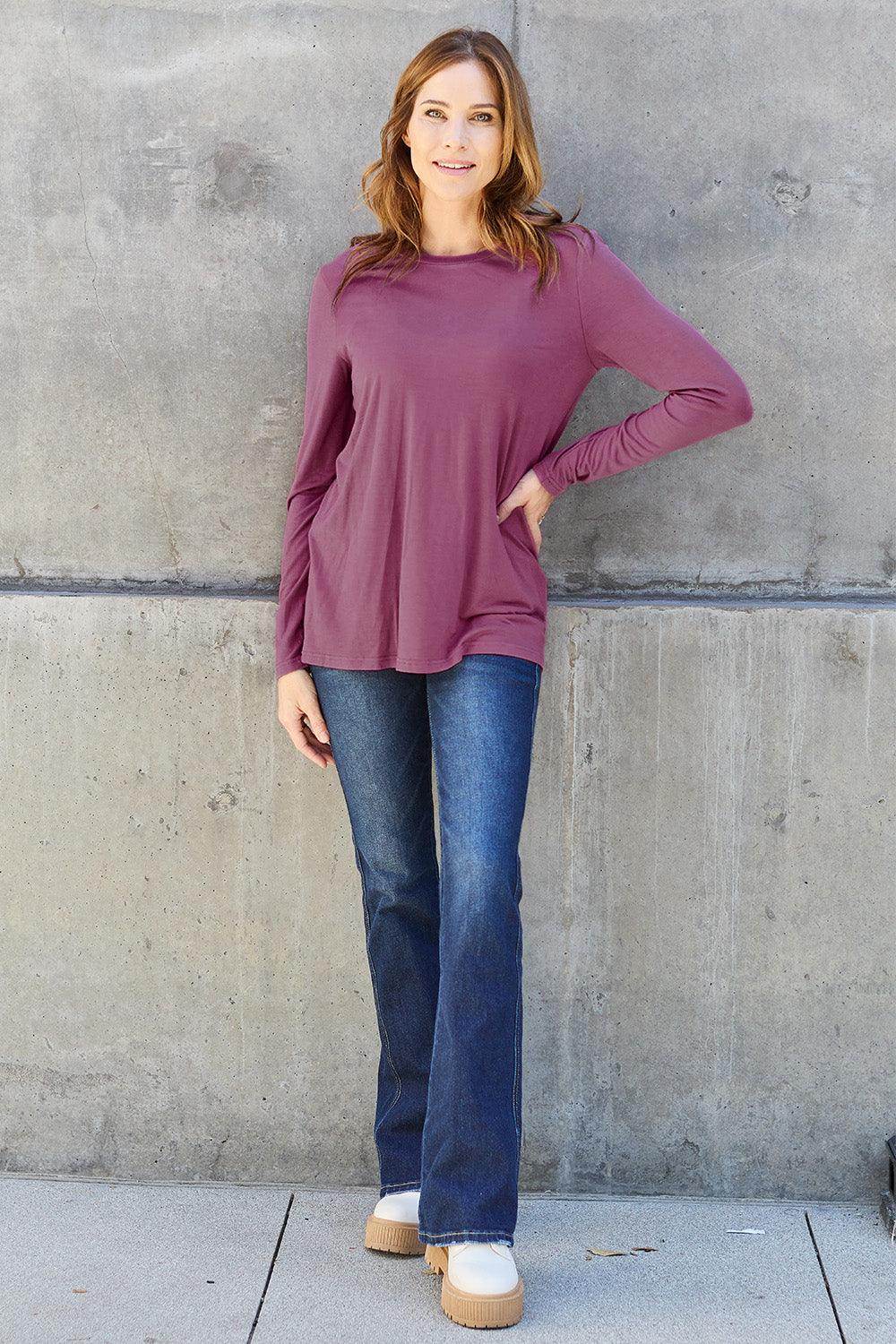 Basic Bae Full Size Round Neck Long Sleeve Top for Women - Selvanelle