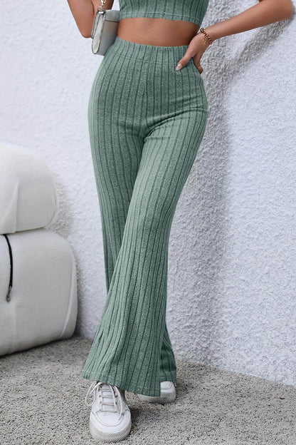 Basic Bae Full Size Ribbed High Waist Flare Pants for Women - Selvanelle