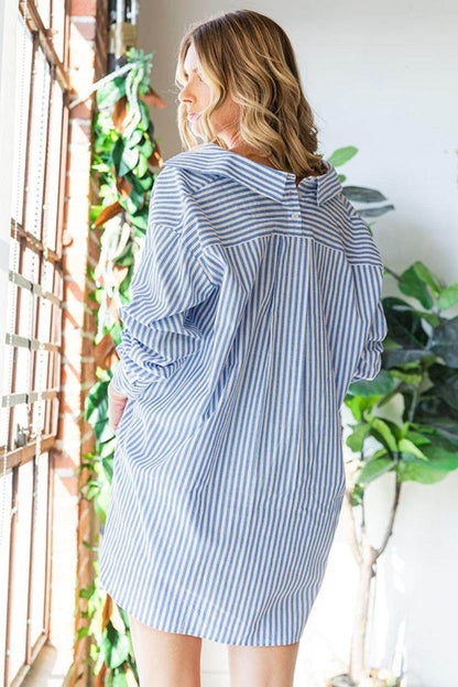 First Love Striped Button Down High-Low Hem Shirt for Women - Selvanelle