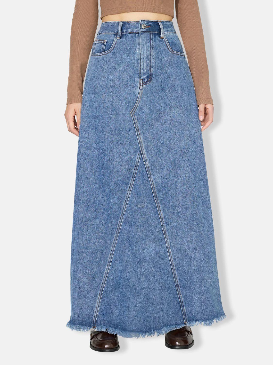 Stylish Raw Hem Maxi Denim Skirt for Effortless Chic