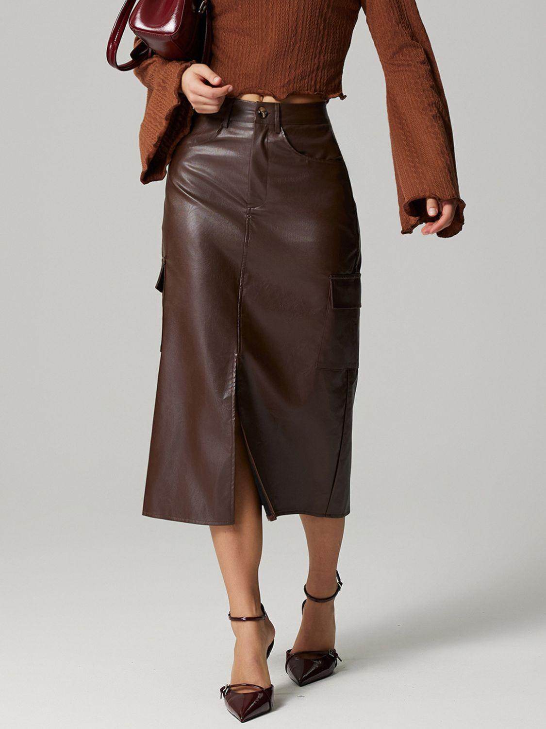 Slit Midi Skirt with Pockets for Effortless Style - Selvanelle