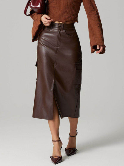 Slit Midi Skirt with Pockets for Effortless Style - Selvanelle