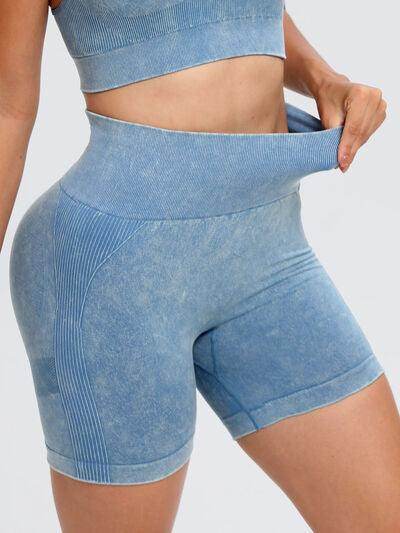 Washed High Waist Active Shorts for Ultimate Comfort - Selvanelle