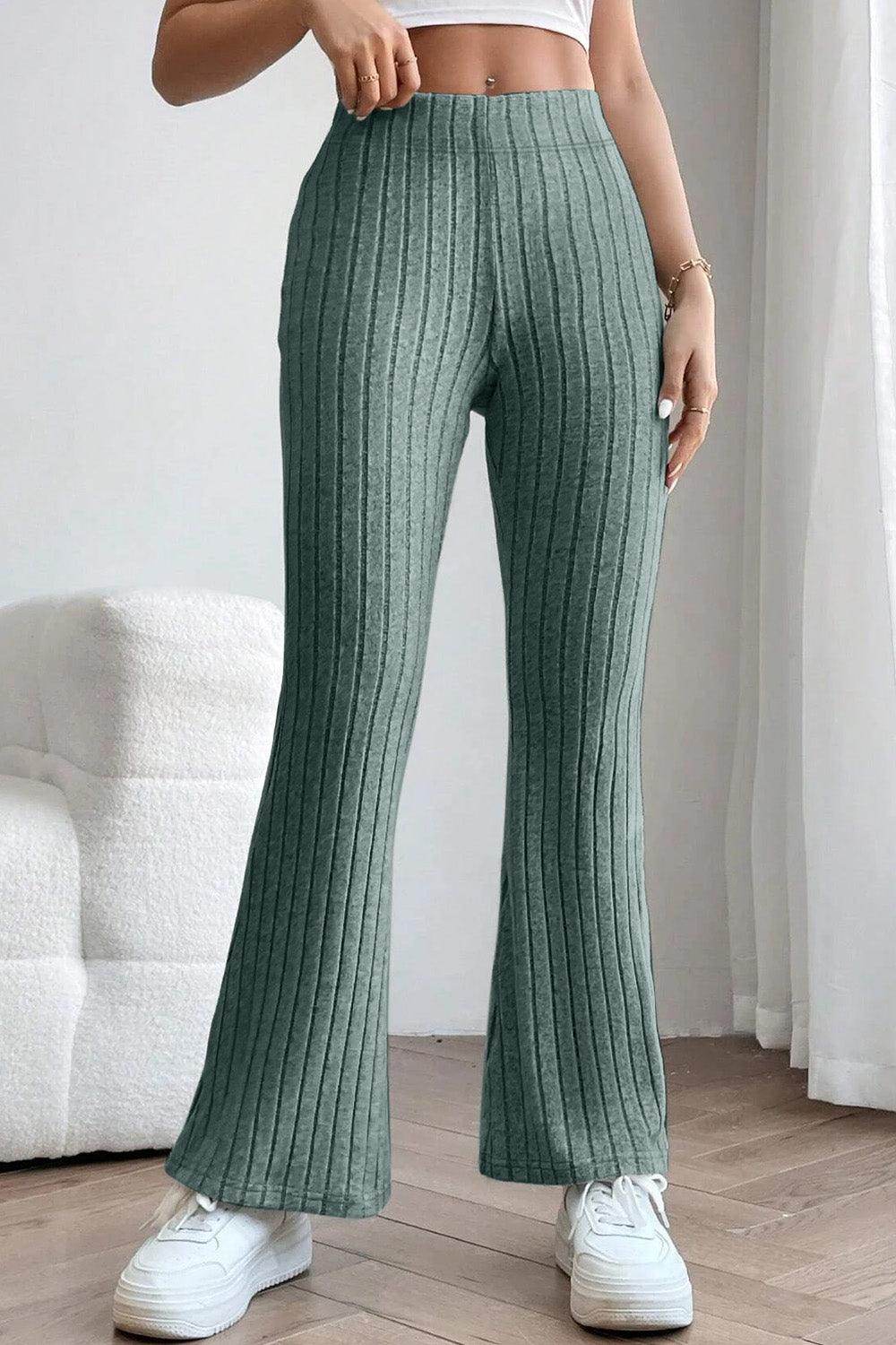 Basic Bae Full Size Ribbed High Waist Flare Pants for Women - Selvanelle
