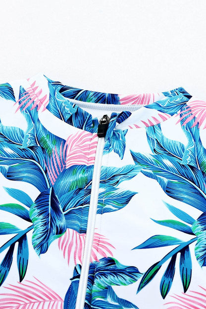 Printed Notched Half Sleeve One-Piece Swimwear - Selvanelle
