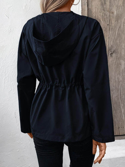 Ivy Lane Drawstring Zip Up Hooded Jacket for Women - Selvanelle