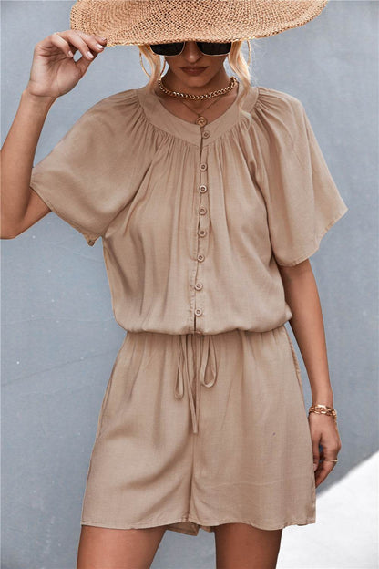 Buttoned Gather Detail Romper - Selvanelle