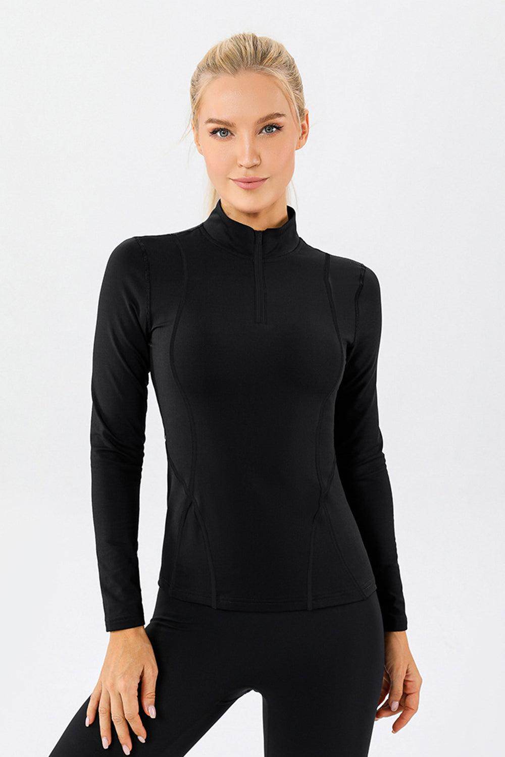 Mock Neck Quarter Zip Active T-Shirt for Women Sports - Selvanelle